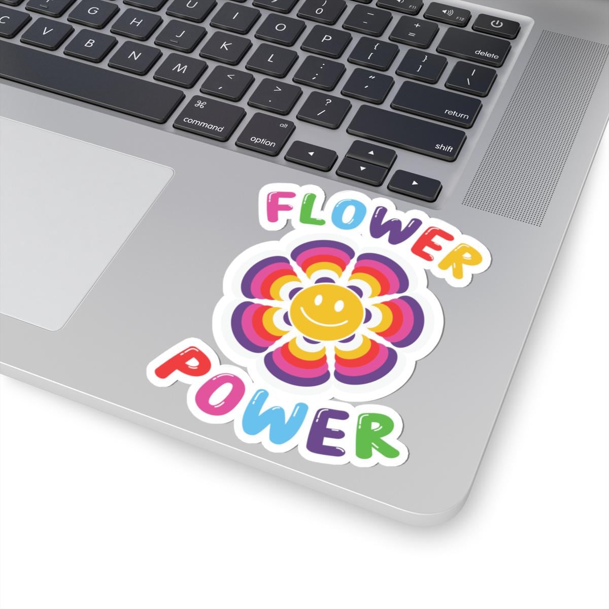 Flower Power Smiley Face Sticker: 70s Retro Rainbow Vinyl Decal