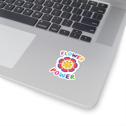 Flower Power Smiley Face Sticker: 70s Retro Rainbow Vinyl Decal