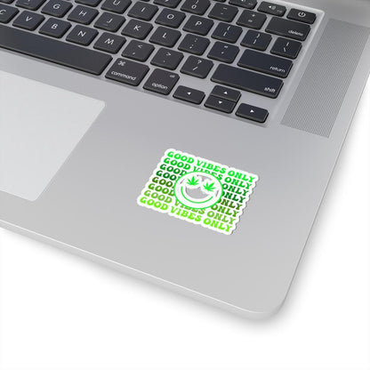 ColorFlow | Good Vibes Only Weed Sticker Waterproof Vinyl Cannabis Leaf Smiley Face Stoner Decal for Laptop Tumbler Blunt Box Gift