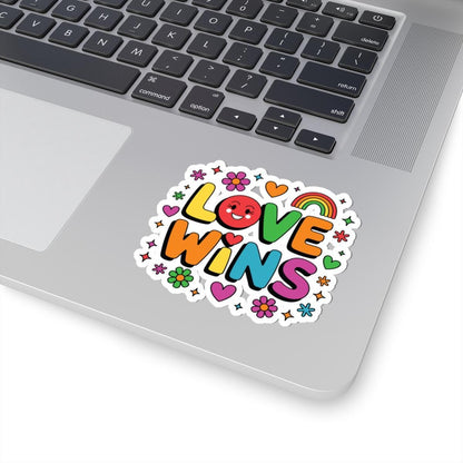 Love Wins LGBTQ Pride Sticker: Rainbow Hearts & Flowers Vinyl Decal