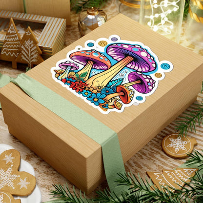 ColorFlow | Psychedelic Mushroom Garden Sticker | Trippy Fungi Vinyl Decal with Flowers | Boho Nature Art
