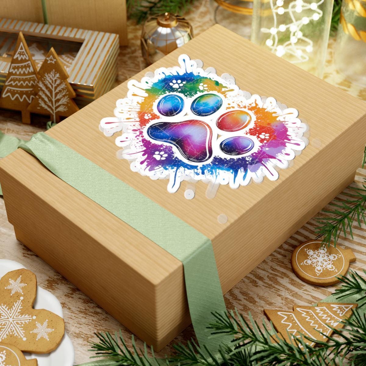 Rainbow Dog Paw Sticker: Colorful Heart, Waterproof Vinyl Decal