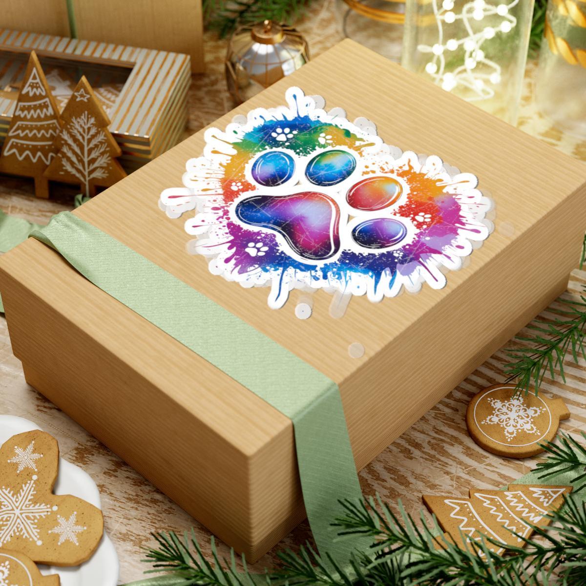 Rainbow Dog Paw Sticker: Colorful Heart, Waterproof Vinyl Decal