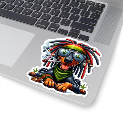 ColorFlow | Rasta Dachshund Weed Dog Glossy Vinyl Sticker | Kiss Cut or Die Cut | Waterproof Cannabis Reggae Decal for Cars Laptops