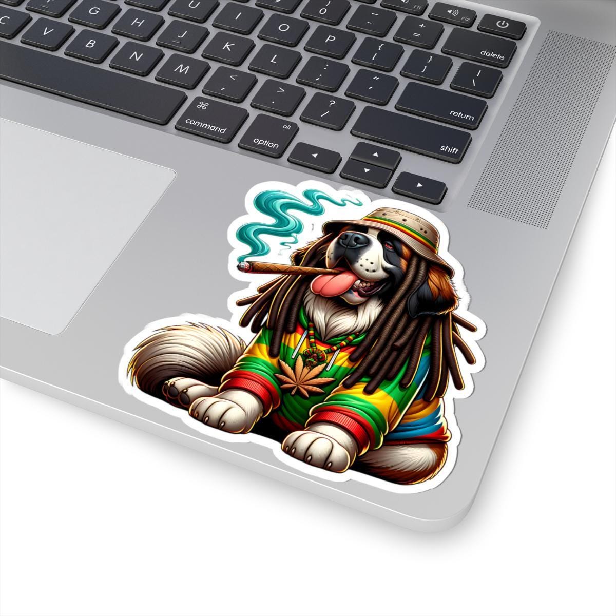 ColorFlow | Rasta Saint Bernard Blunt Glossy Vinyl Sticker | Kiss Cut or Die Cut | Waterproof Weed Dog Cannabis Reggae Decal