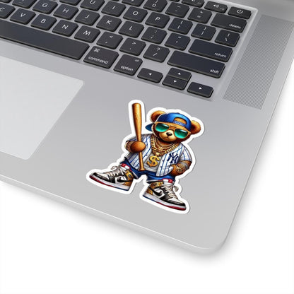 Hip Hop Teddy Bear Sticker: Urban Baseball Art Decal