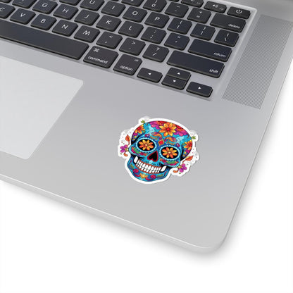 Sugar Skull Sticker: Waterproof Calavera Decal with Orange Flowers