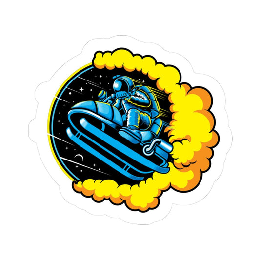 ColorFlow | Astrojump Snowmobile Sticker | Astronaut Riding Snowmobile Decal | Space Rider Vinyl Sticker | Cool Cosmic Adventure Art