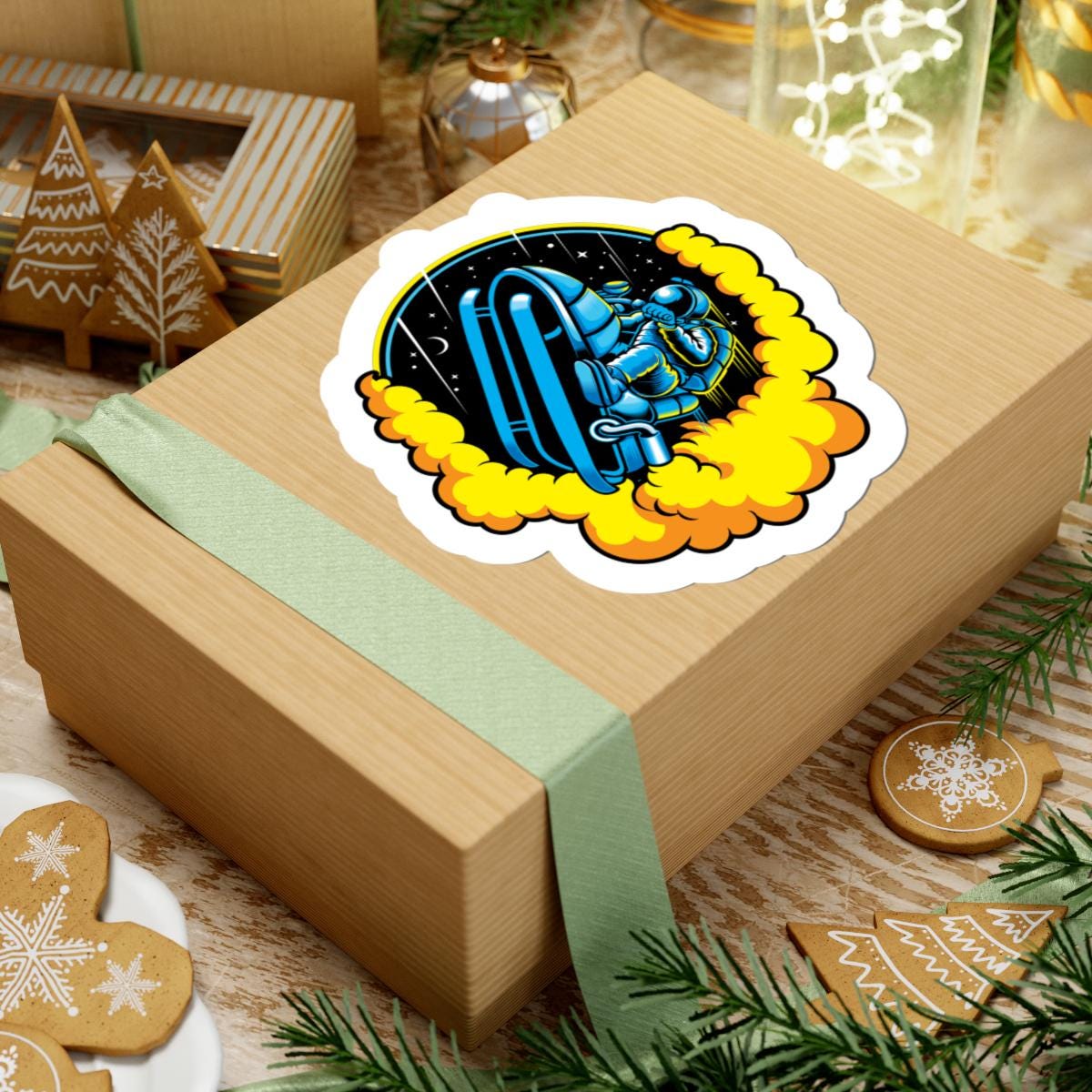 ColorFlow | Astrojump Snowmobile Sticker | Astronaut Riding Snowmobile Decal | Space Rider Vinyl Sticker | Cool Cosmic Adventure Art