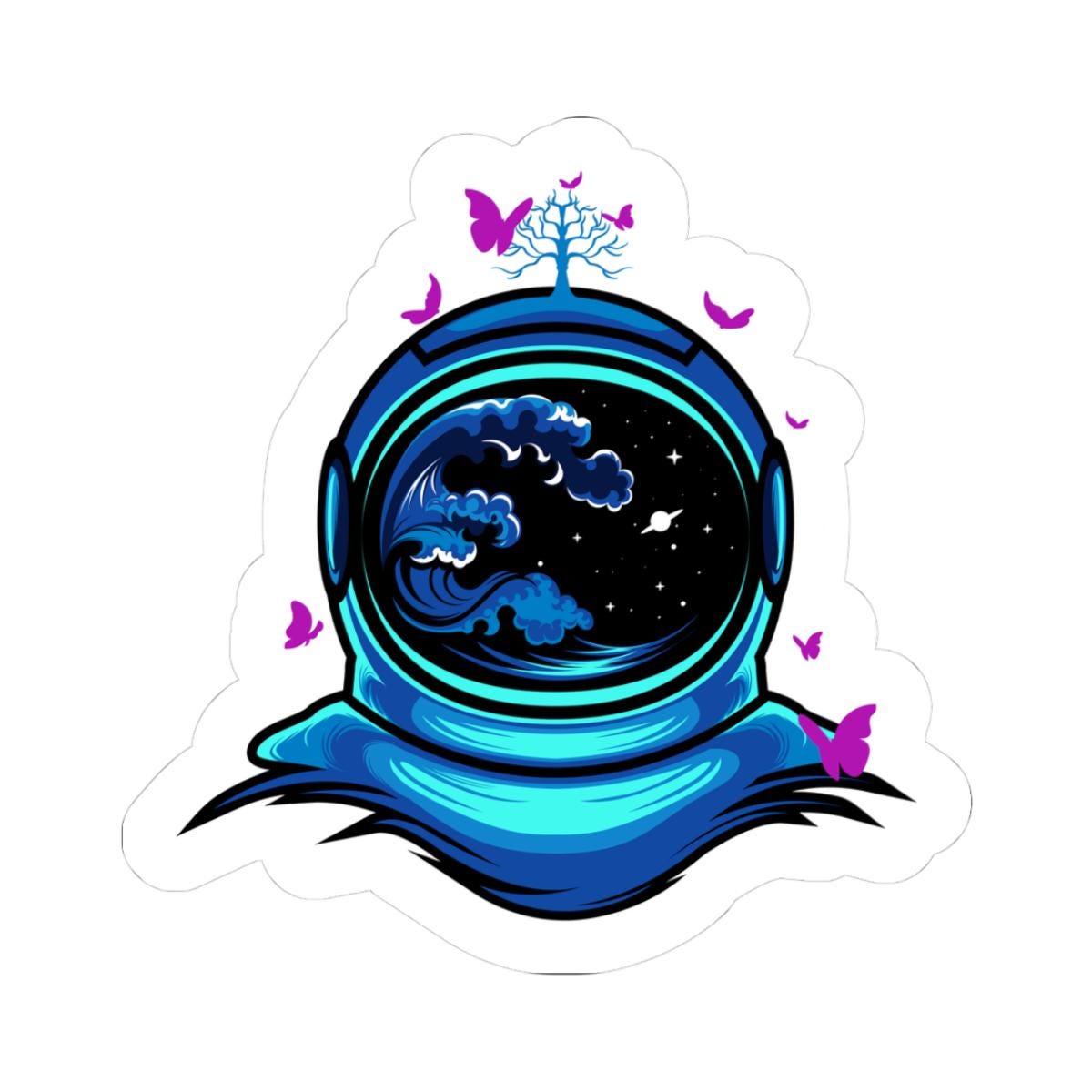ColorFlow | Astronaut Butterfly Sticker | Space Helmet Ocean Wave Vinyl Decal | Cosmic Nature Astronaut Art | Galaxy Sticker