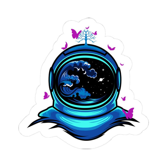 ColorFlow | Astronaut Butterfly Sticker | Space Helmet Ocean Wave Vinyl Decal | Cosmic Nature Astronaut Art | Galaxy Sticker