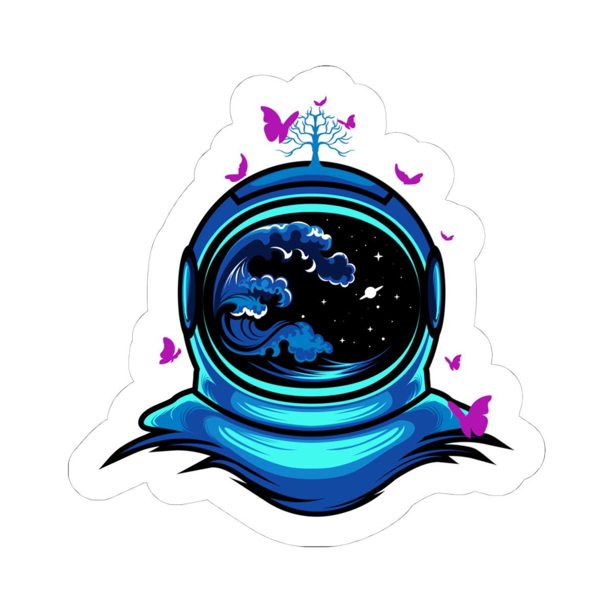 ColorFlow | Astronaut Butterfly Sticker | Space Helmet Ocean Wave Vinyl Decal | Cosmic Nature Astronaut Art | Galaxy Sticker