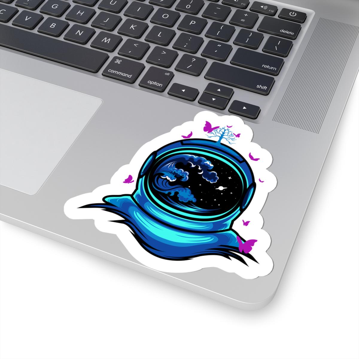 ColorFlow | Astronaut Butterfly Sticker | Space Helmet Ocean Wave Vinyl Decal | Cosmic Nature Astronaut Art | Galaxy Sticker