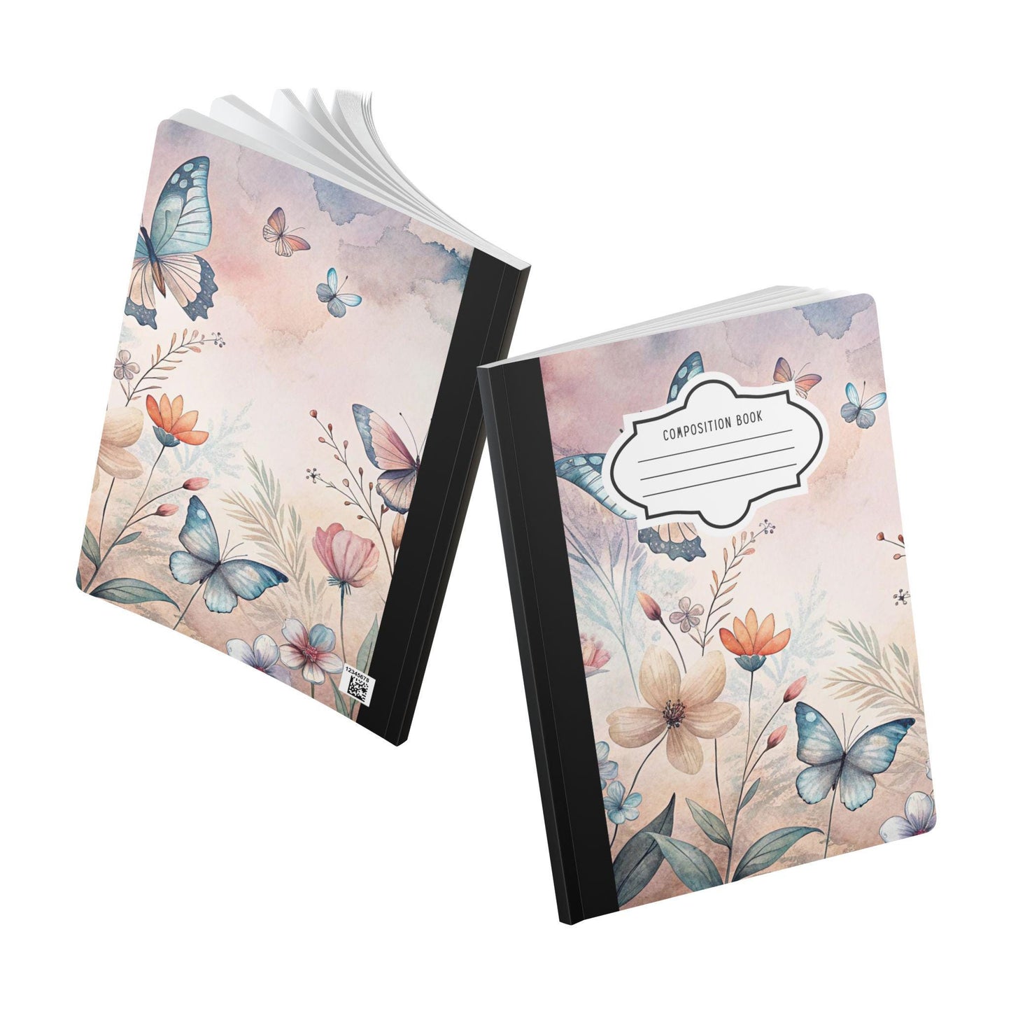 Butterfly Floral Composition Notebook: Pastel Sky Garden Journal