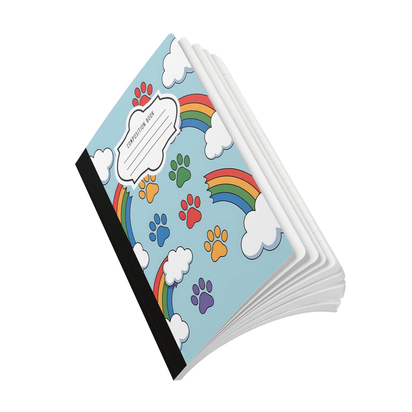 ColorFlow | Rainbow Paw Print and Clouds Composition Notebook Cute Pet Lover Journal Pride School Writing Gift