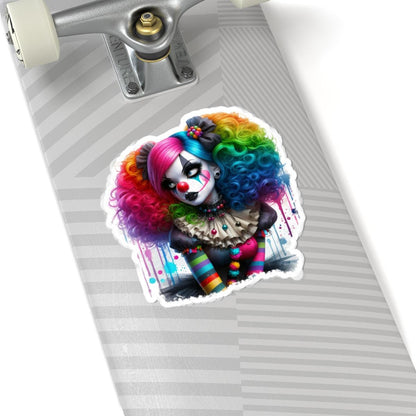ColorFlow | Rainbow Gothic Clown Sticker | Creepy Cute Circus Doll Art | Alt Aesthetic Glossy Vinyl Sticker