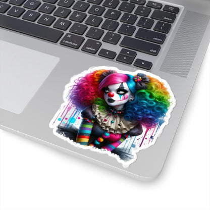 ColorFlow | Rainbow Gothic Clown Sticker | Creepy Cute Circus Doll Art | Alt Aesthetic Glossy Vinyl Sticker