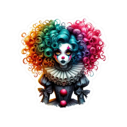 ColorFlow | Gothic Rainbow Clown Doll Sticker | Creepy Cute Circus Art | Dark Aesthetic Glossy Vinyl Sticker