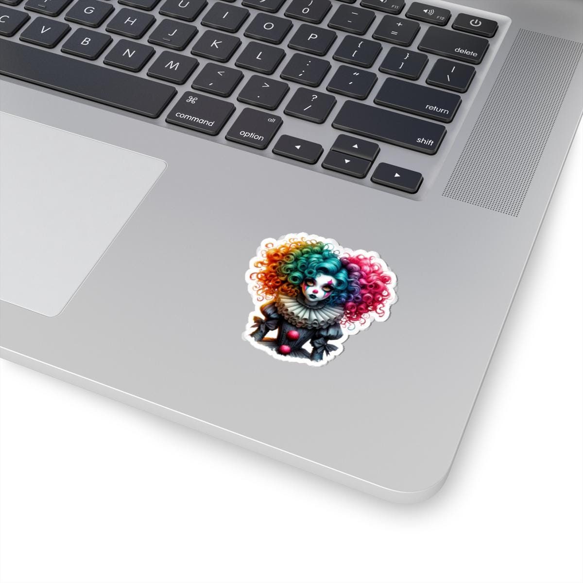 ColorFlow | Gothic Rainbow Clown Doll Sticker | Creepy Cute Circus Art | Dark Aesthetic Glossy Vinyl Sticker