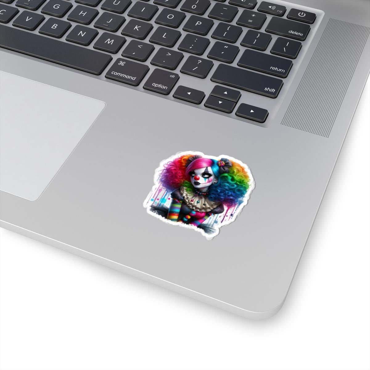 ColorFlow | Rainbow Gothic Clown Sticker | Creepy Cute Circus Doll Art | Alt Aesthetic Glossy Vinyl Sticker