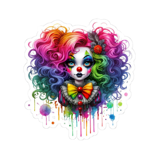 ColorFlow | Rainbow Clown Girl Sticker | Creepy Cute Clowncore Art | Gothic Circus Aesthetic Vinyl Decal for Laptops
