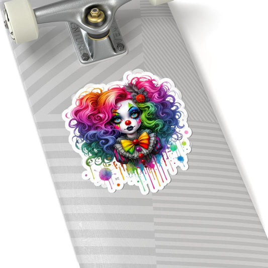 ColorFlow | Rainbow Clown Girl Sticker | Creepy Cute Clowncore Art | Gothic Circus Aesthetic Vinyl Decal for Laptops