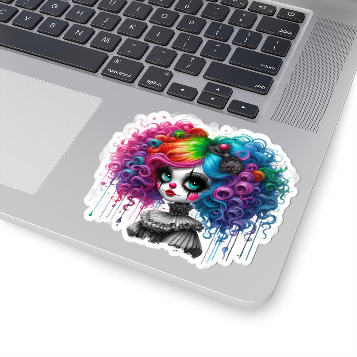 ColorFlow | Rainbow Gothic Clown Girl Sticker | Creepy Cute Circuscore Vinyl Decal | Spooky Aesthetic Laptop Sticker