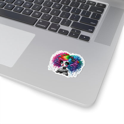 ColorFlow | Rainbow Gothic Clown Girl Sticker | Creepy Cute Circuscore Vinyl Decal | Spooky Aesthetic Laptop Sticker