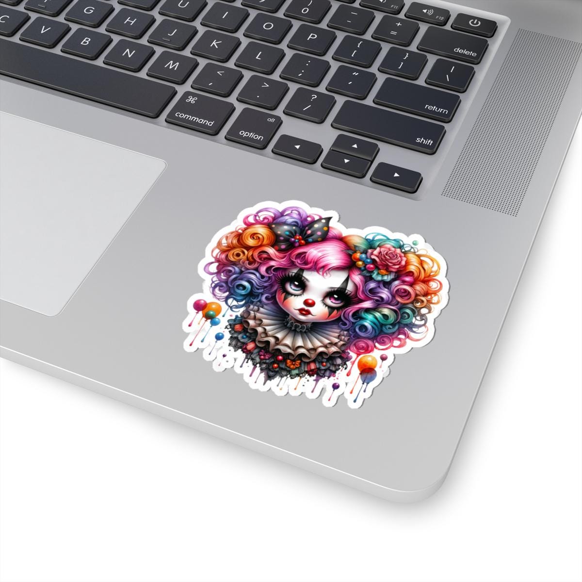 Rainbow Clowncore Girl Sticker: Pastel Goth Circus Vinyl Decal