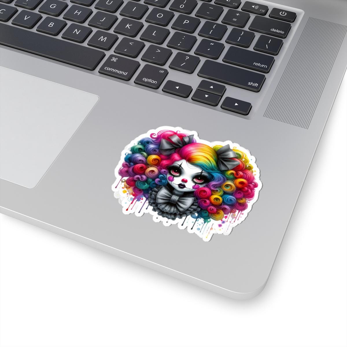 ColorFlow | Rainbow Goth Clowncore Sticker | Pastel Punk Big Bow Girl | Sad Circus Vinyl Decal