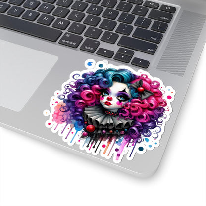 Gothic Carnival Babe Sticker | Neon Curls Clowncore Art