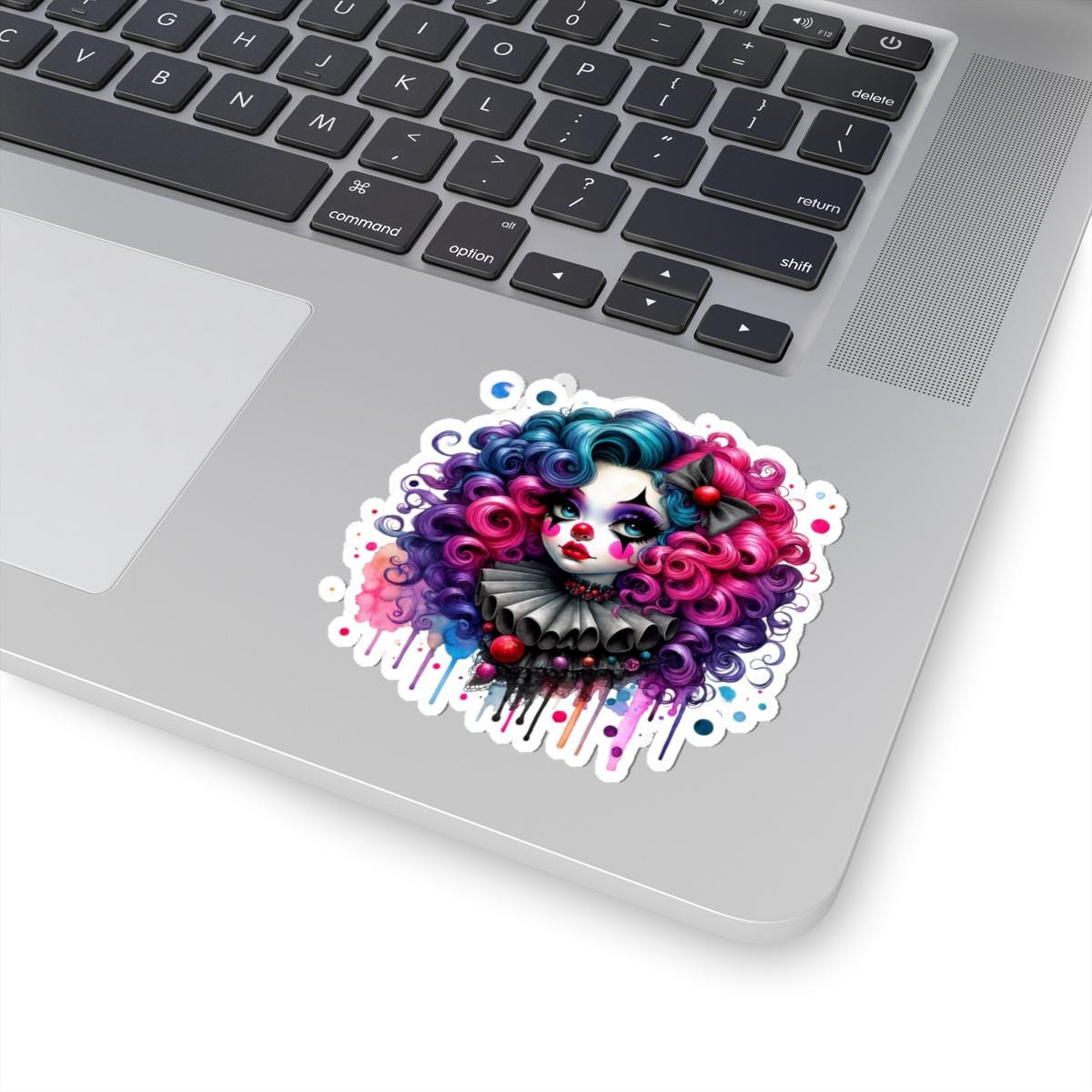 Gothic Carnival Babe Sticker | Neon Curls Clowncore Art