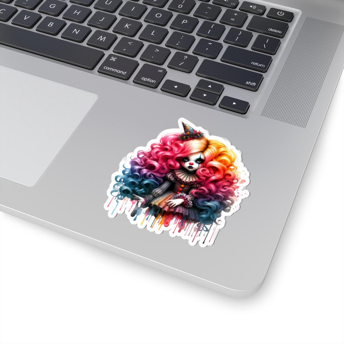 Pastel Goth Clown Girl Sticker | Rainbow Curls, Circus Doll Art