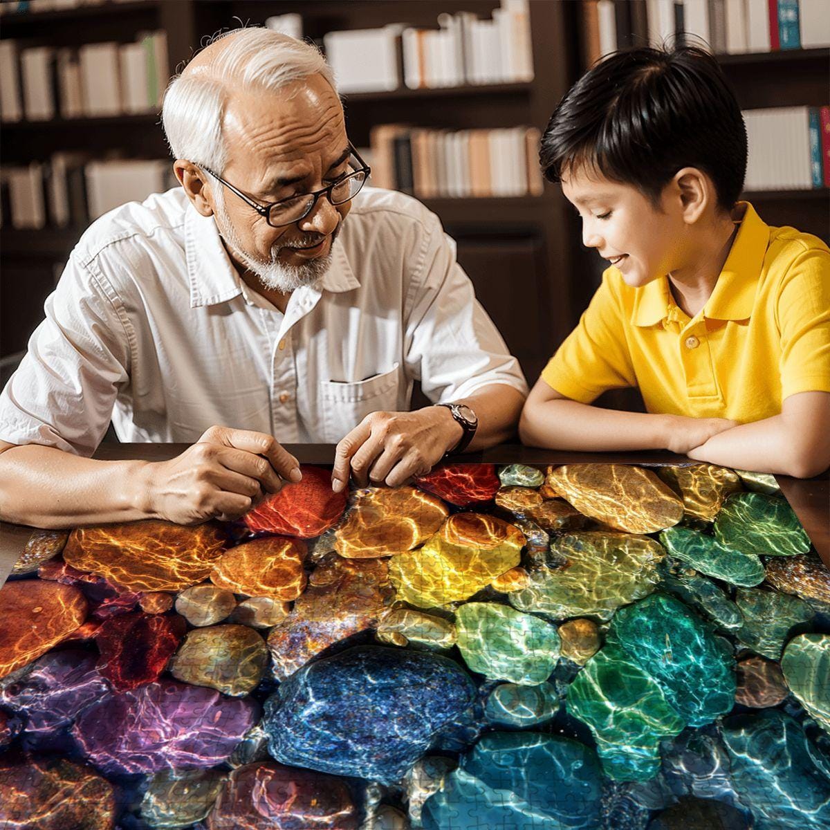 ColorFlow | Wooden Jigsaw Puzzle | Rainbow River Stones Art Wood Puzzle for Adults and Kids | Relaxing  Puzzle