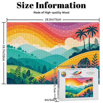 ColorFlow | Wooden Jigsaw Puzzle | Rainbow Sunset Tropics Art Wood Puzzle for Adults and Kids | Relaxing  Gift