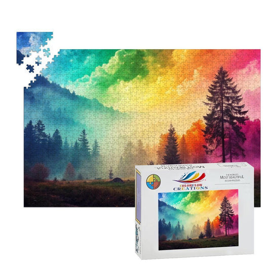 ColorFlow | Wooden Jigsaw Puzzle | Rainbow Mist Forest Art Wood Puzzle for Adults and Kids | Relaxing  Gift
