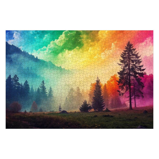 ColorFlow | Wooden Jigsaw Puzzle | Rainbow Mist Forest Art Wood Puzzle for Adults and Kids | Relaxing  Gift