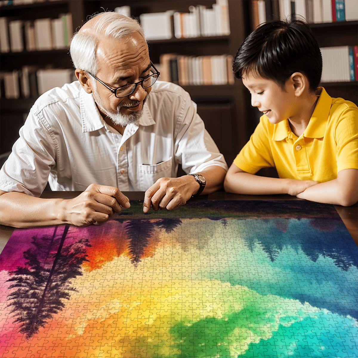 ColorFlow | Wooden Jigsaw Puzzle | Rainbow Mist Forest Art Wood Puzzle for Adults and Kids | Relaxing  Gift