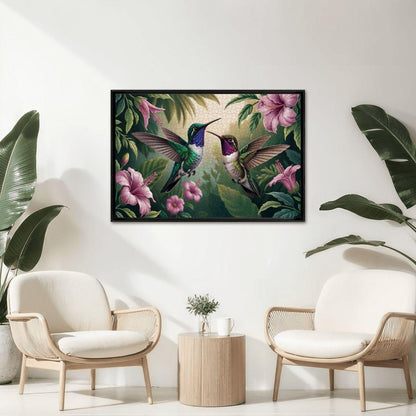 ColorFlow | Wooden Jigsaw Puzzle | Hummingbird Floral Art Wood Puzzle for Adults and Kids | Relaxing  Gift