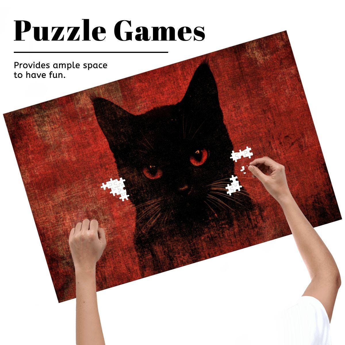 ColorFlow | Wooden Jigsaw Puzzle | Black Cat Red Art Wood Puzzle for Adults and Kids | Relaxing  Puzzle Gift