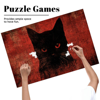 ColorFlow | Wooden Jigsaw Puzzle | Black Cat Red Art Wood Puzzle for Adults and Kids | Relaxing  Puzzle Gift