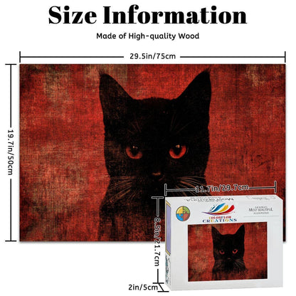 ColorFlow | Wooden Jigsaw Puzzle | Black Cat Red Art Wood Puzzle for Adults and Kids | Relaxing  Puzzle Gift