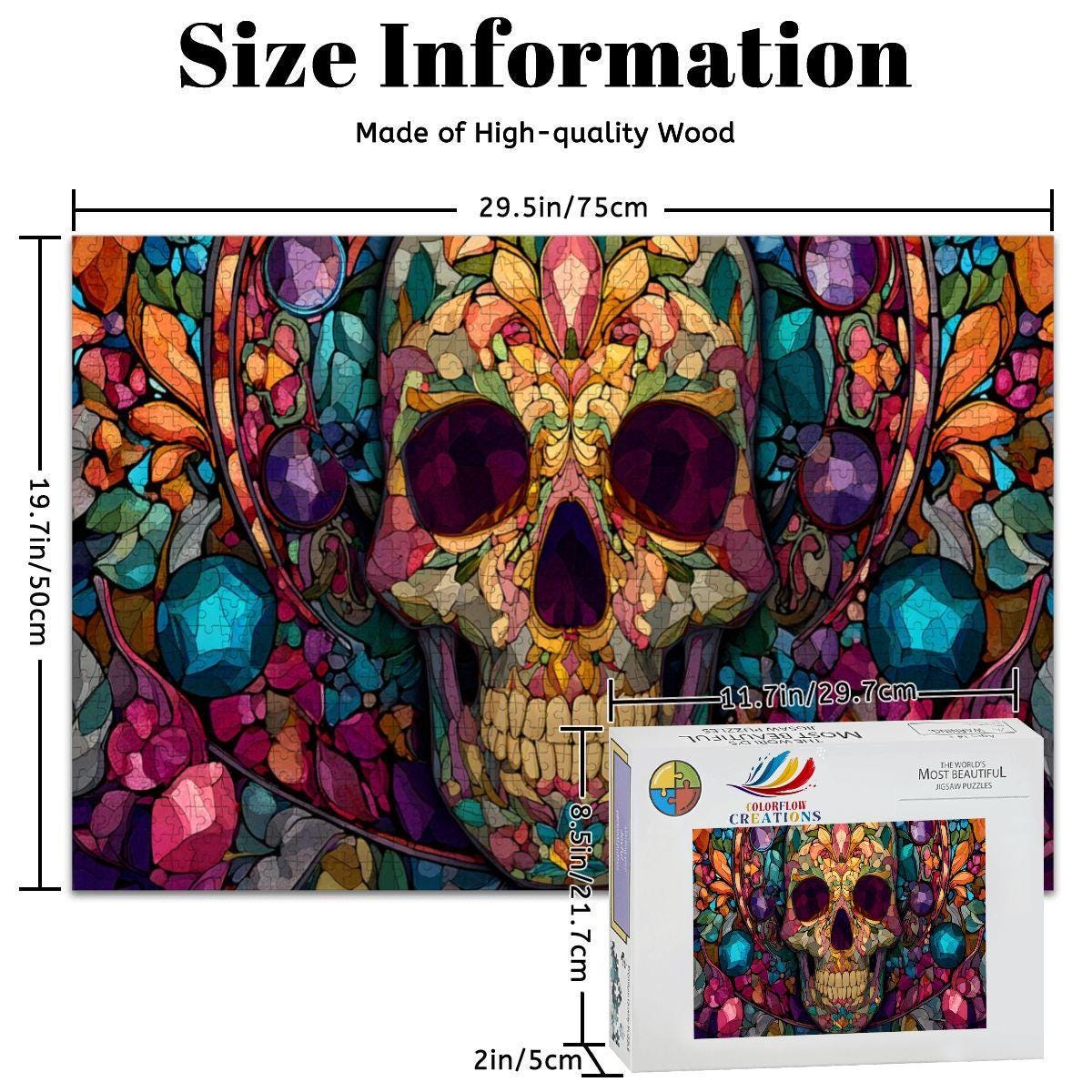 Floral Skull Stained Glass Jigsaw Puzzle: Gothic Botanical Art Decor