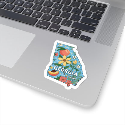 ColorFlow | Georgia Vinyl Sticker | Durable Peach State Decal | Waterproof | Made in USA | Floral Art | Laptop Water Bottle