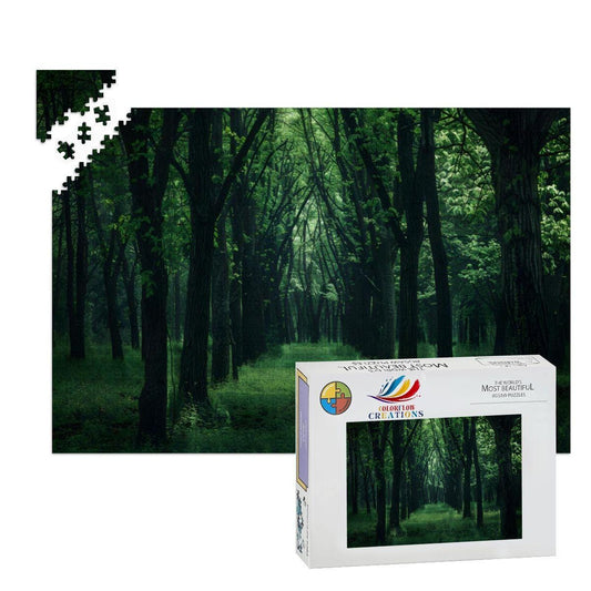 Enchanted Green Forest Wooden Jigsaw Puzzle: Tranquil Woodland Scene