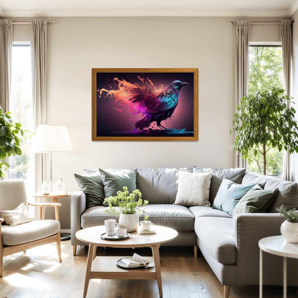 Neon Raven Jigsaw Puzzle: Abstract Bird Art, Bold Colors