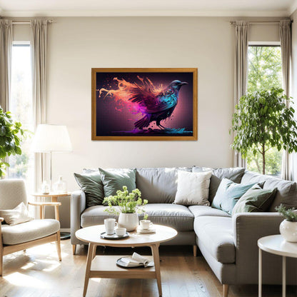 Neon Raven Jigsaw Puzzle: Abstract Bird Art, Bold Colors