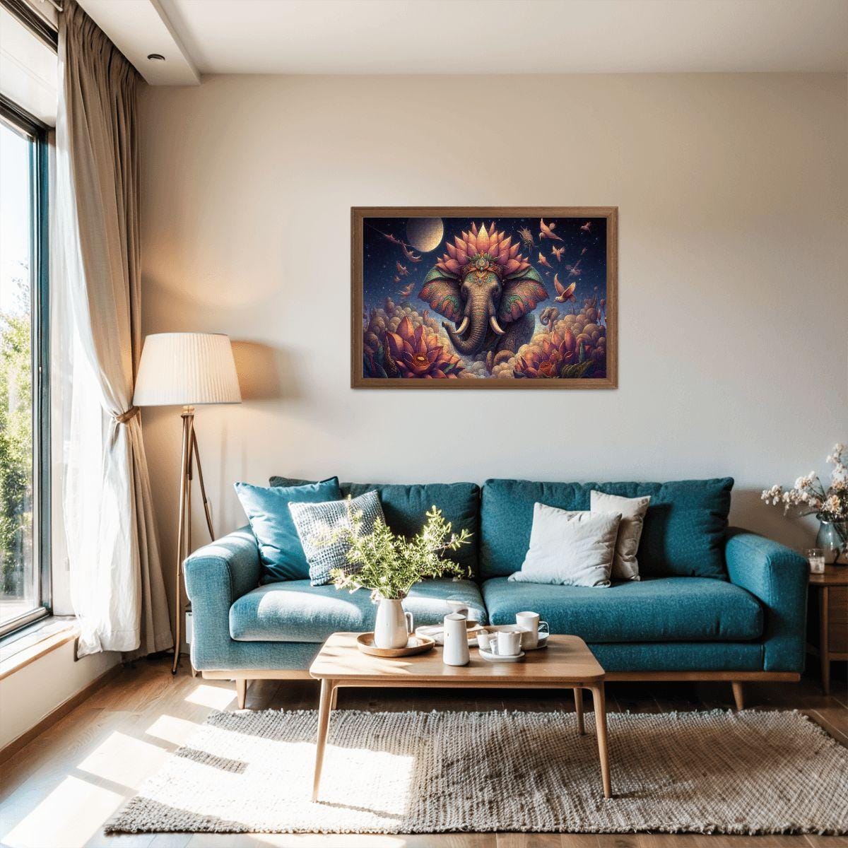 Cosmic Lotus Elephant Wooden Jigsaw Puzzle: Celestial Fantasy Art