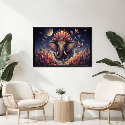 Cosmic Lotus Elephant Wooden Jigsaw Puzzle: Celestial Fantasy Art