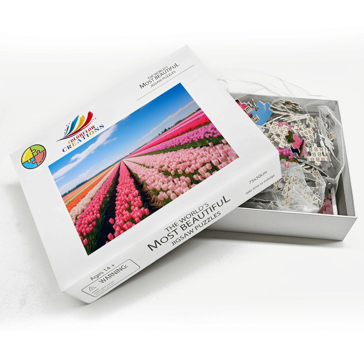 ColorFlow | Tulip Field Puzzle | Bright Floral Landscape Jigsaw | Spring Meadow Art Puzzle | Colorful Garden Puzzle